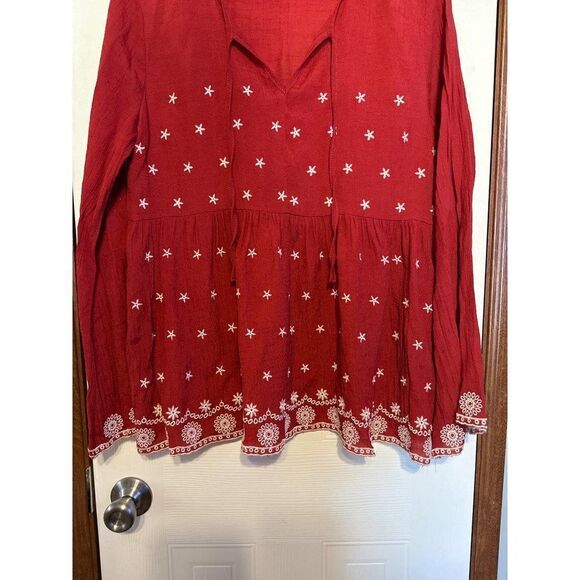 Entro NWOT Maroon Red Blouse Too With Embroidery  Size Small - Picture 7 of 12
